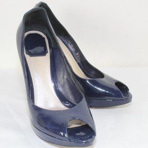 CHRISTIAN DIOR Blue Patent Leather Open Toe Heels Sz US 8.5/ EU 38.5